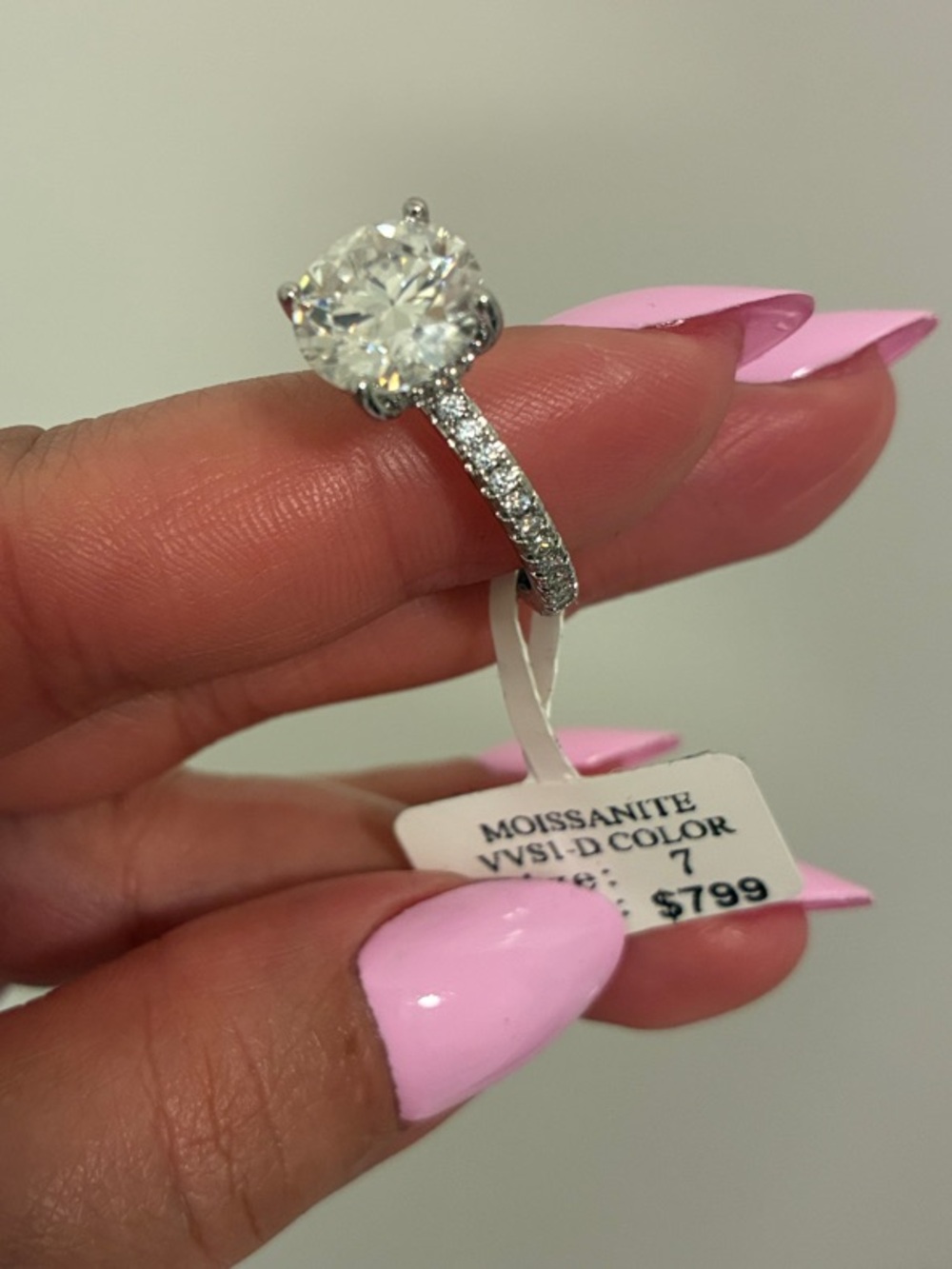 Moissanite Solitaire Engagement Ring - White Gold Tone, Size 7